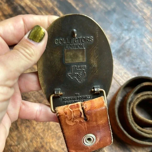 NRA LIFE MEMBER COLLECTOR EDITION NORMAN FOUNDRY DALLAS TEXAS BRASS LEATHER BELT